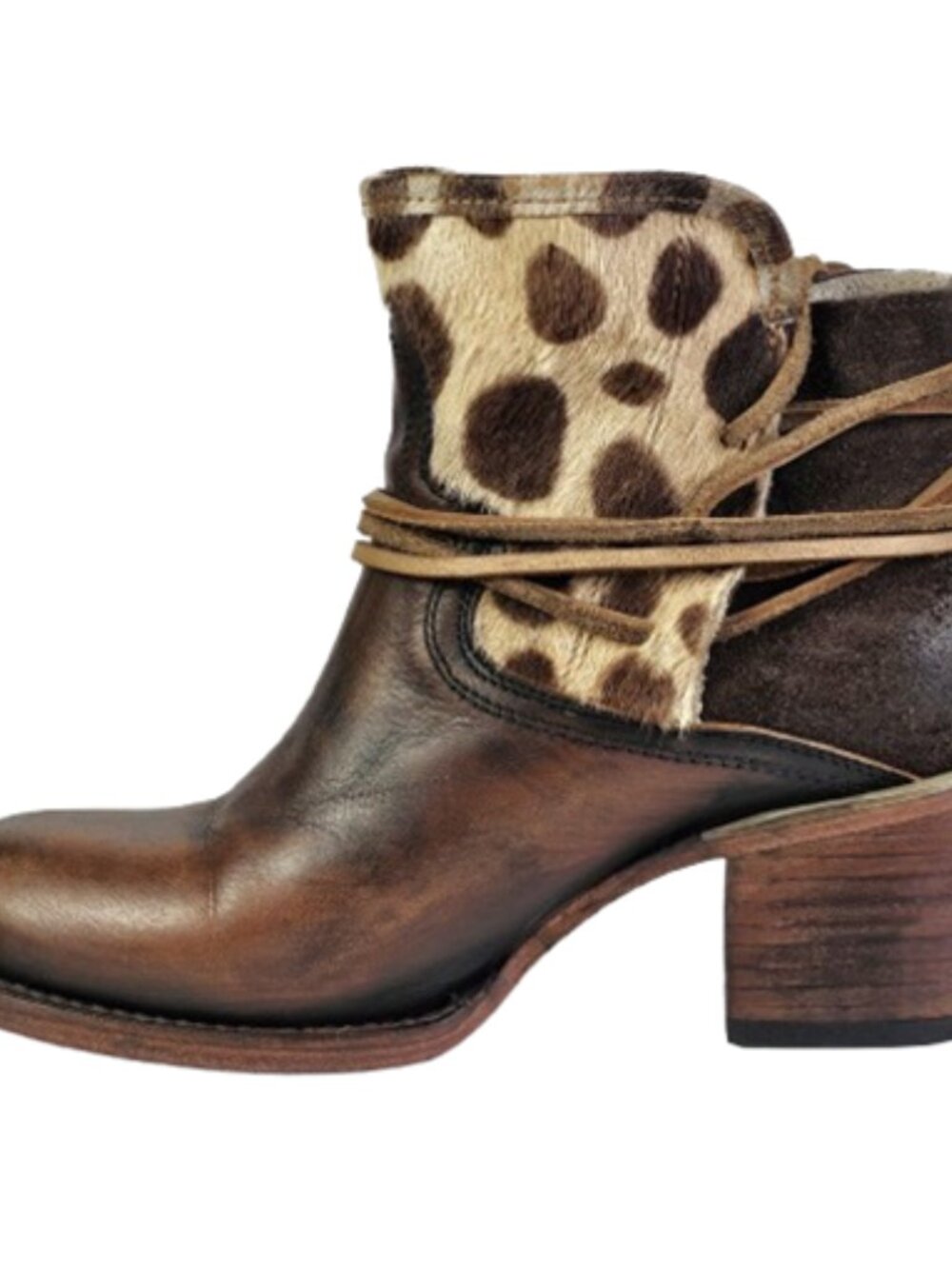 Freebird By Steven Casey US 8.5 Leather Haircalf Tassle Brown Ankle Boots - Picture 6 of 10